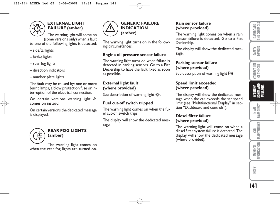 FIAT Linea User Manual | Page 142 / 234