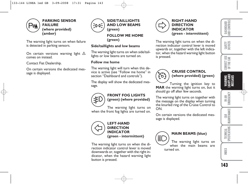 FIAT Linea User Manual | Page 144 / 234