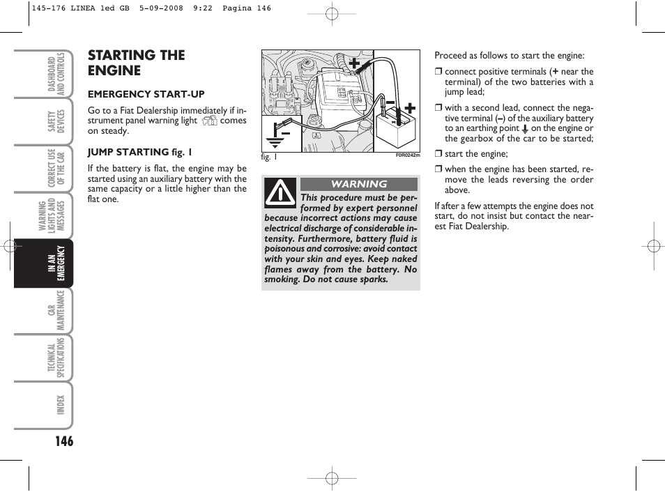 Starting the engine | FIAT Linea User Manual | Page 147 / 234