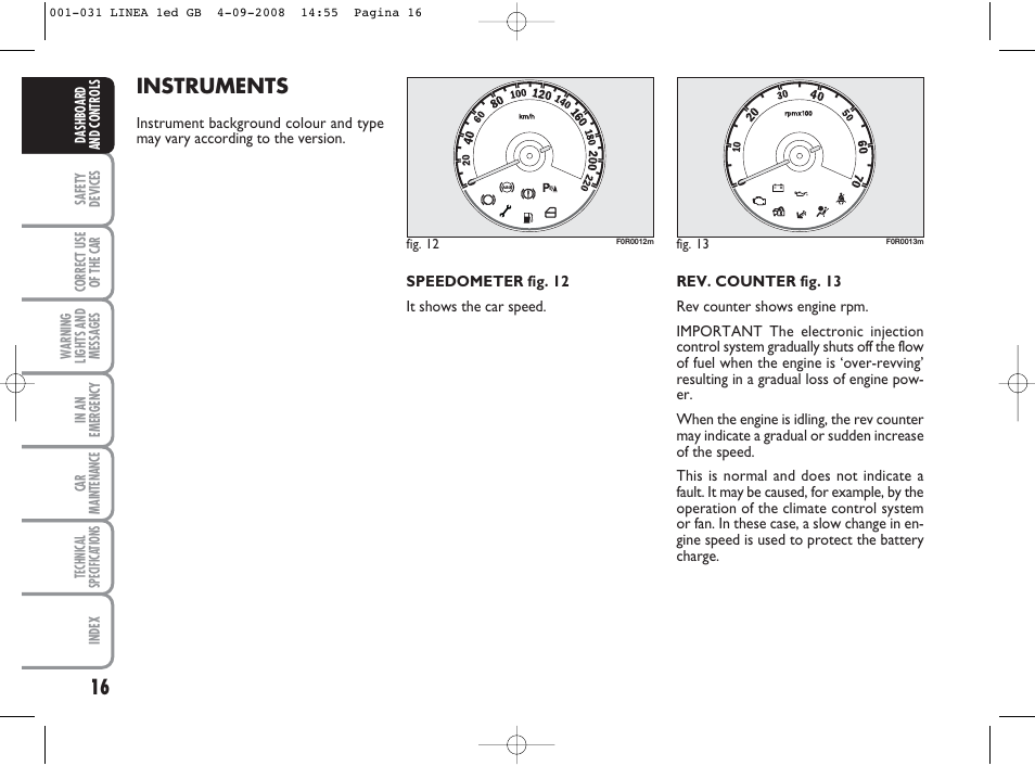 Instruments | FIAT Linea User Manual | Page 17 / 234