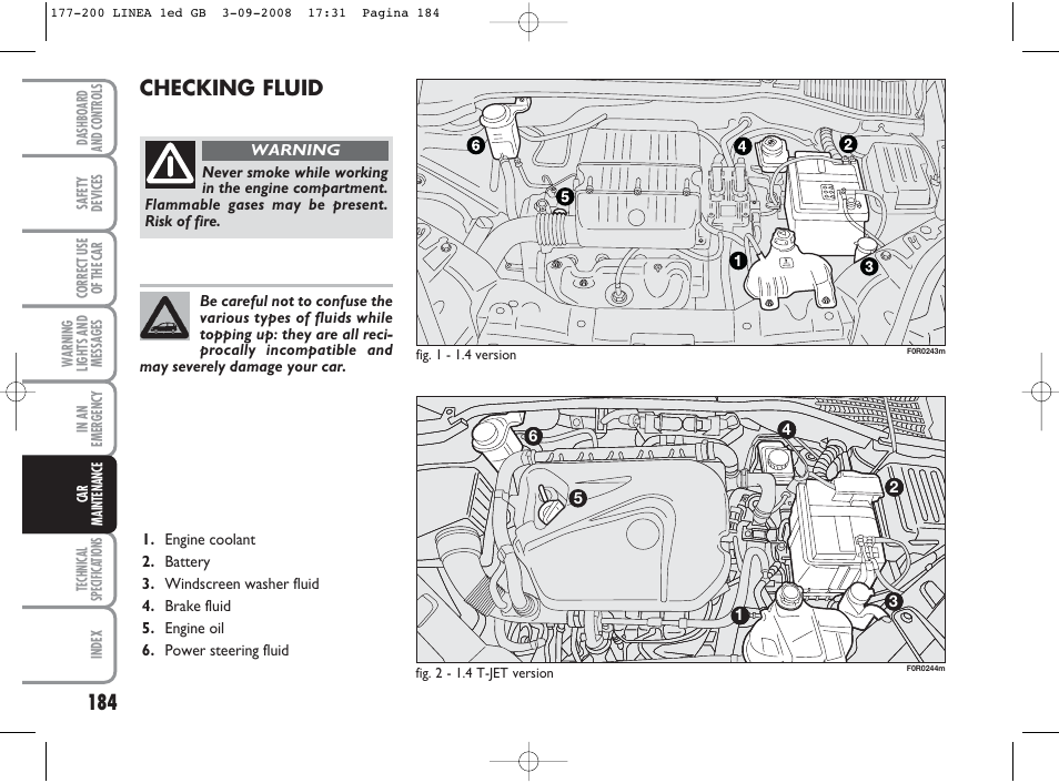 Checking fluid | FIAT Linea User Manual | Page 185 / 234