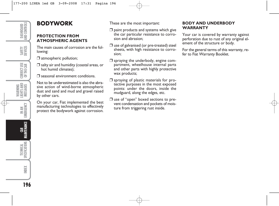 Bodywork | FIAT Linea User Manual | Page 197 / 234