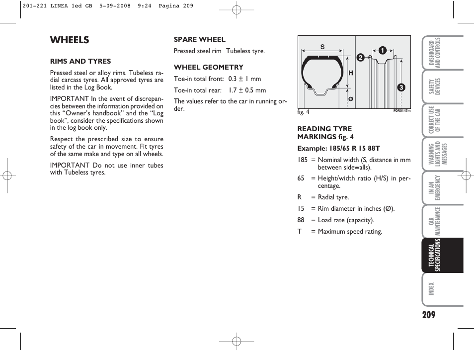 Wheels | FIAT Linea User Manual | Page 210 / 234