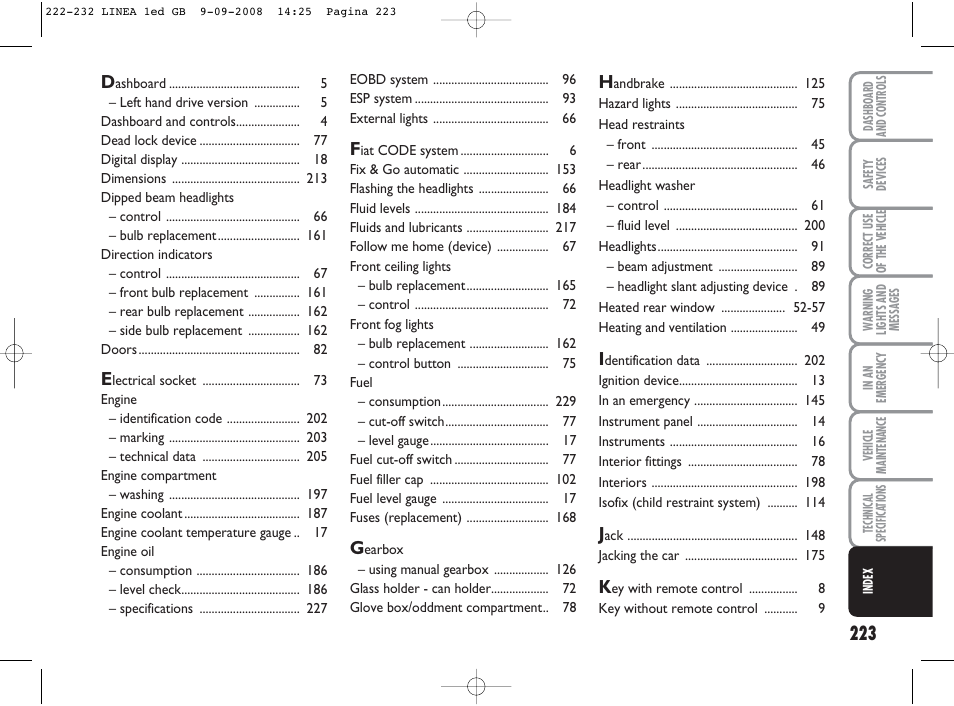 FIAT Linea User Manual | Page 224 / 234