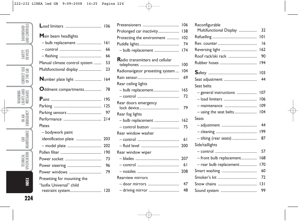 FIAT Linea User Manual | Page 225 / 234