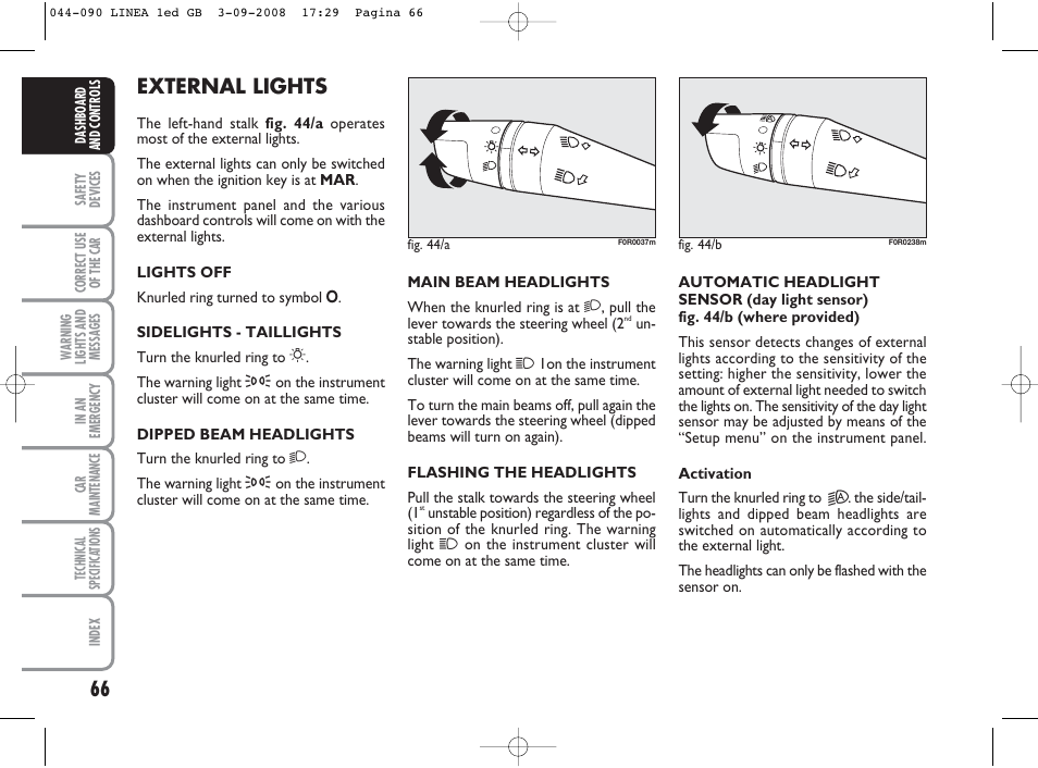 External lights | FIAT Linea User Manual | Page 67 / 234