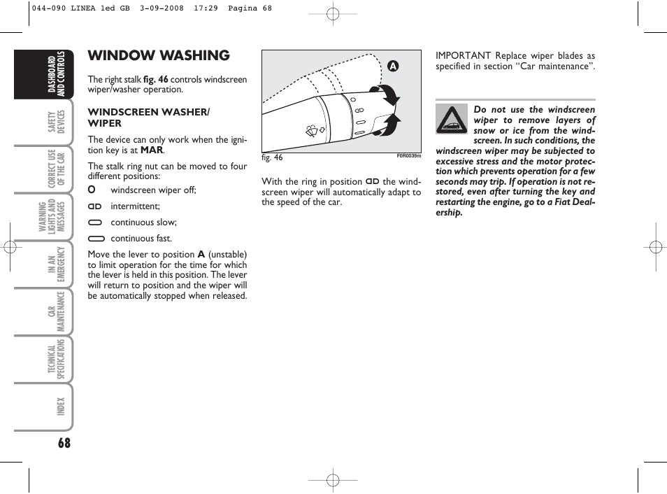 Window washing | FIAT Linea User Manual | Page 69 / 234