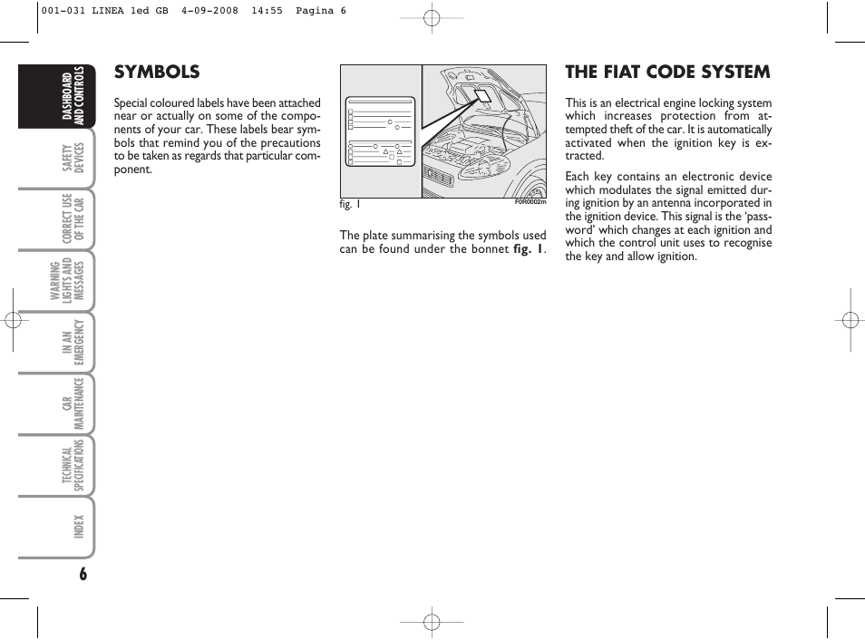 Symbols, The fiat code system | FIAT Linea User Manual | Page 7 / 234