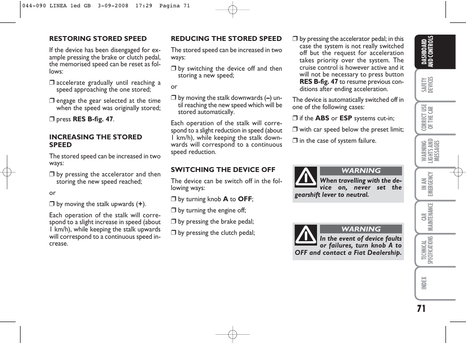 FIAT Linea User Manual | Page 72 / 234