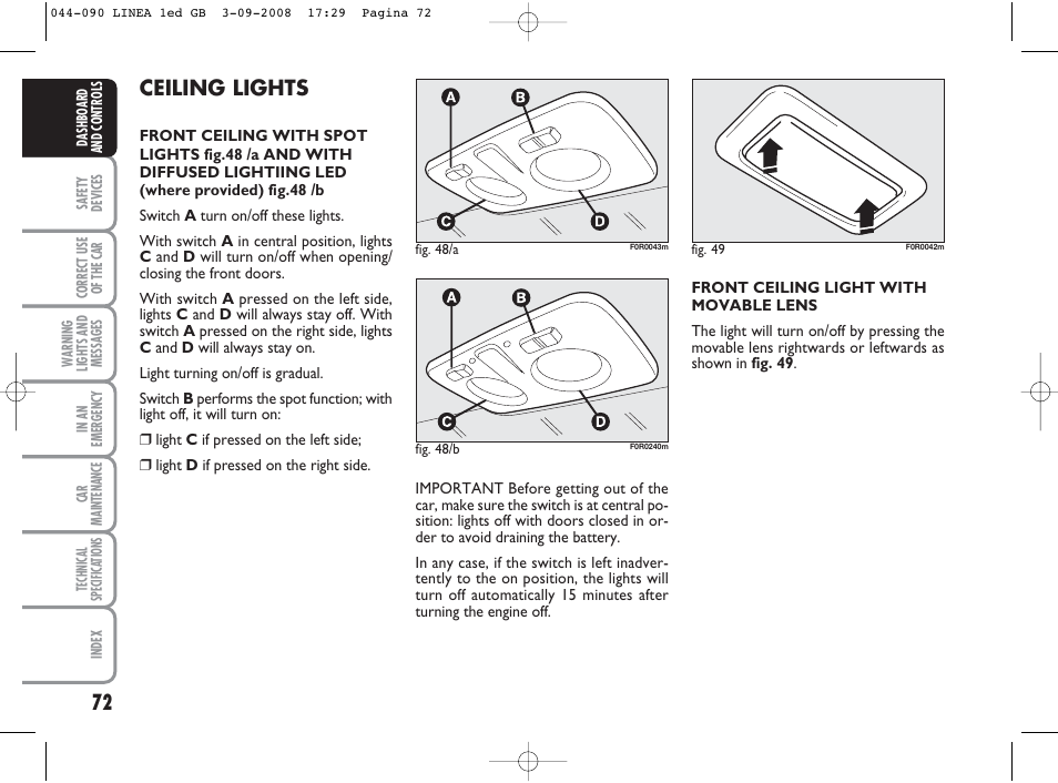 Ceiling lights | FIAT Linea User Manual | Page 73 / 234