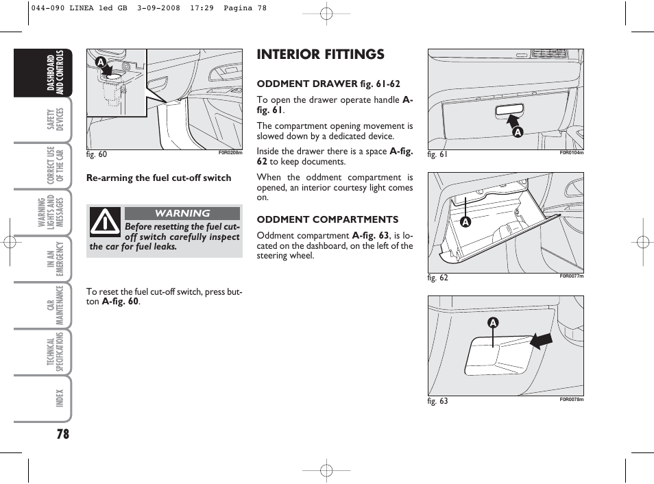 Interior fittings | FIAT Linea User Manual | Page 79 / 234