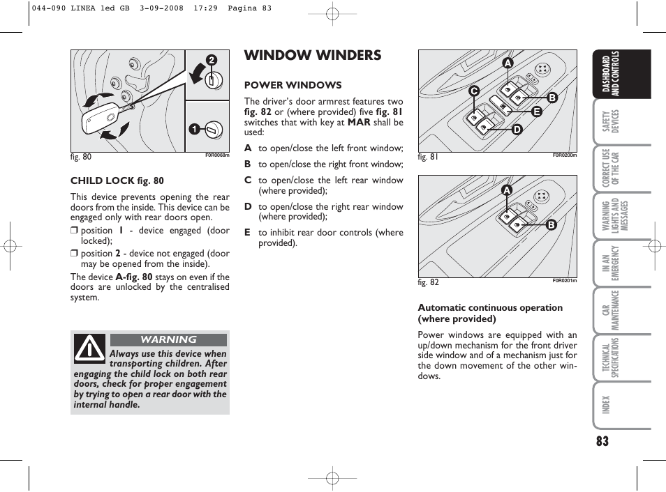 Window winders | FIAT Linea User Manual | Page 84 / 234