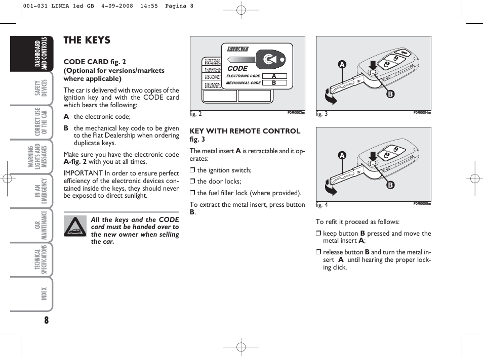 The keys | FIAT Linea User Manual | Page 9 / 234