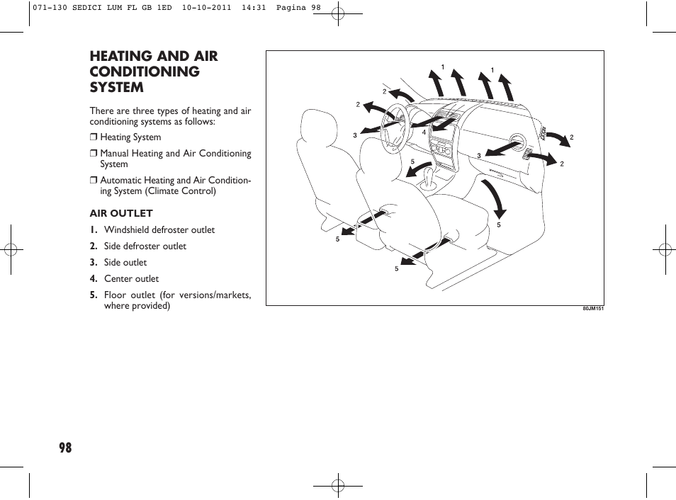 Heating and air conditioning system | FIAT Sedici User Manual | Page 102 / 279