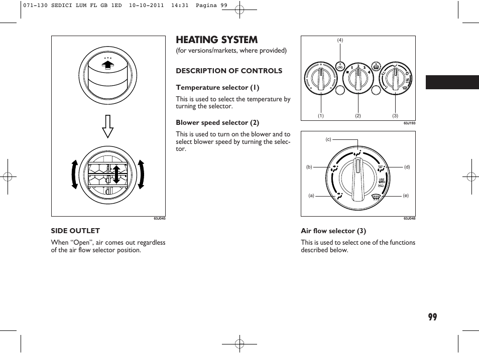 99 heating system | FIAT Sedici User Manual | Page 103 / 279