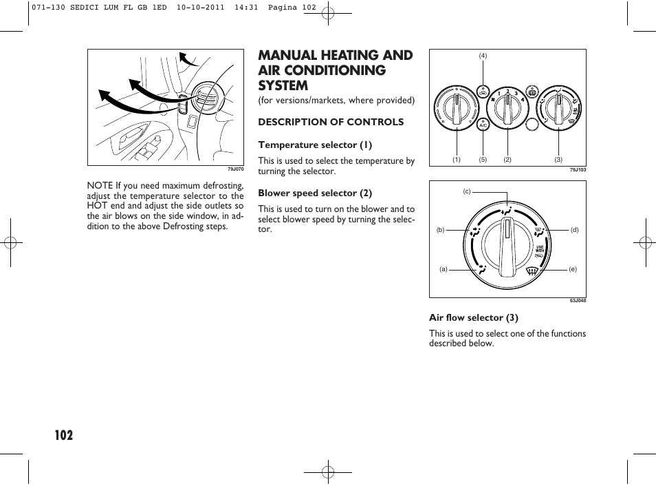 Manual heating and air conditioning system | FIAT Sedici User Manual | Page 106 / 279