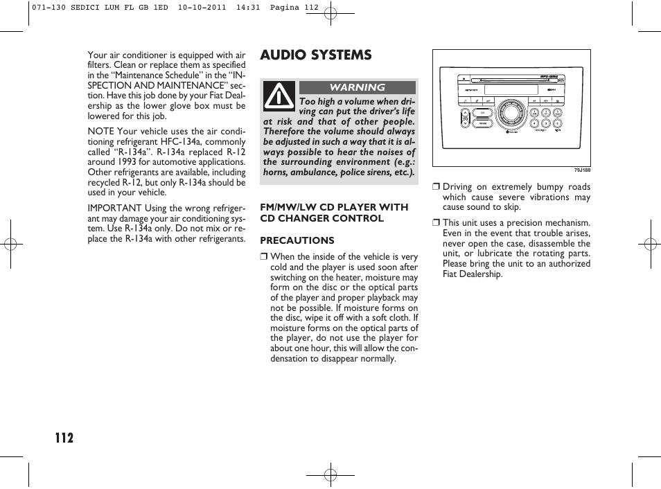 112 audio systems | FIAT Sedici User Manual | Page 116 / 279