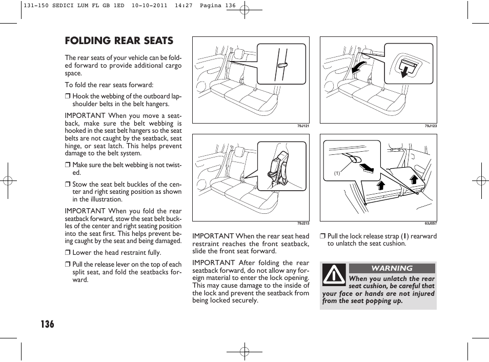 Folding rear seats | FIAT Sedici User Manual | Page 140 / 279