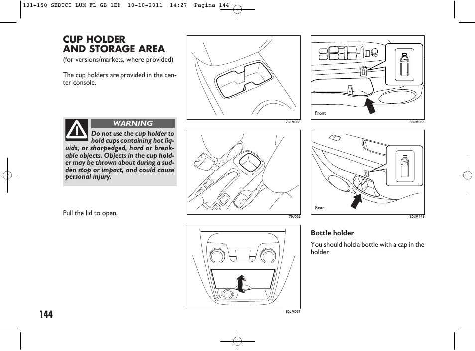 144 cup holder and storage area | FIAT Sedici User Manual | Page 148 / 279