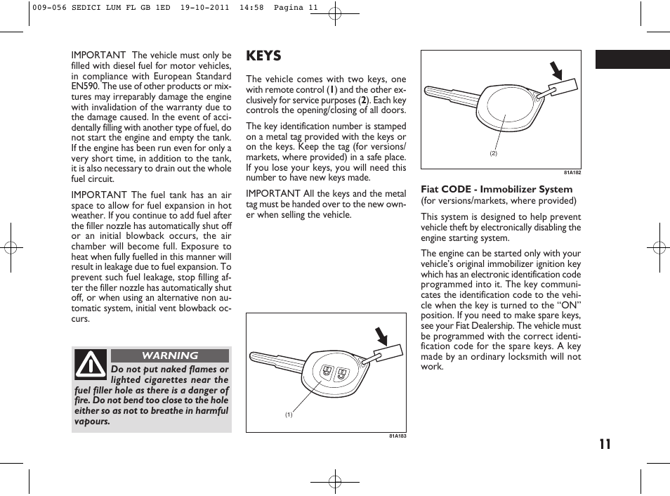 Keys | FIAT Sedici User Manual | Page 15 / 279