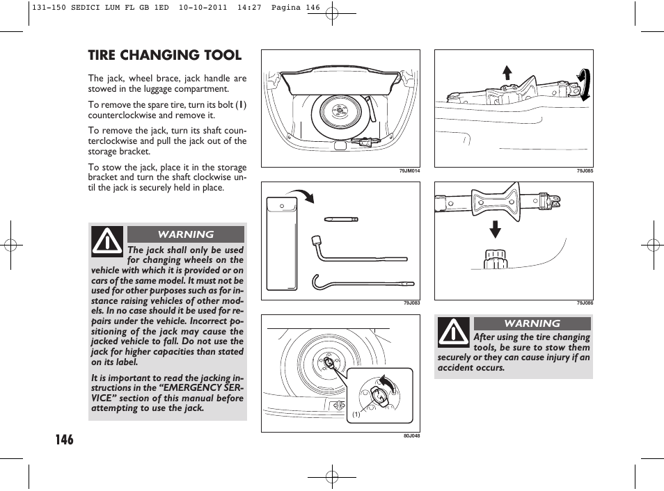 146 tire changing tool | FIAT Sedici User Manual | Page 150 / 279