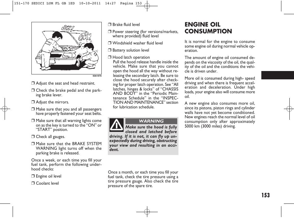 Engine oil consumption | FIAT Sedici User Manual | Page 157 / 279