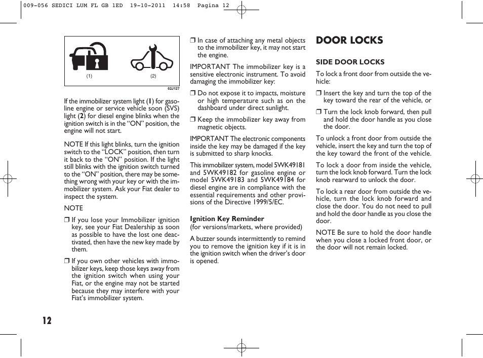 12 door locks | FIAT Sedici User Manual | Page 16 / 279