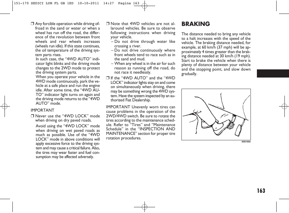 Braking | FIAT Sedici User Manual | Page 167 / 279