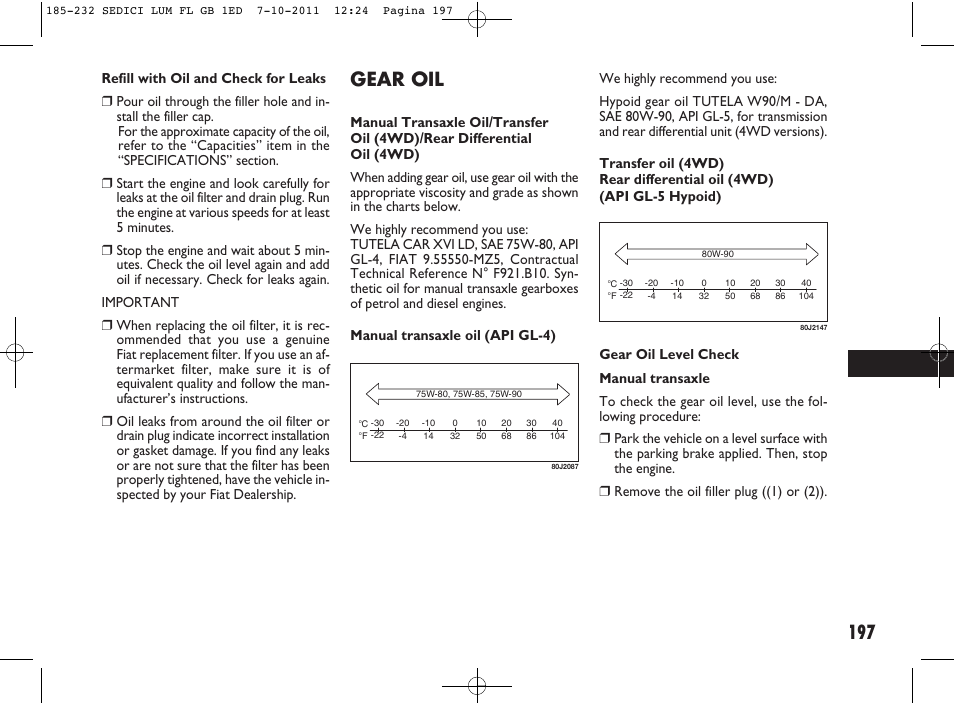 Gear oil | FIAT Sedici User Manual | Page 201 / 279