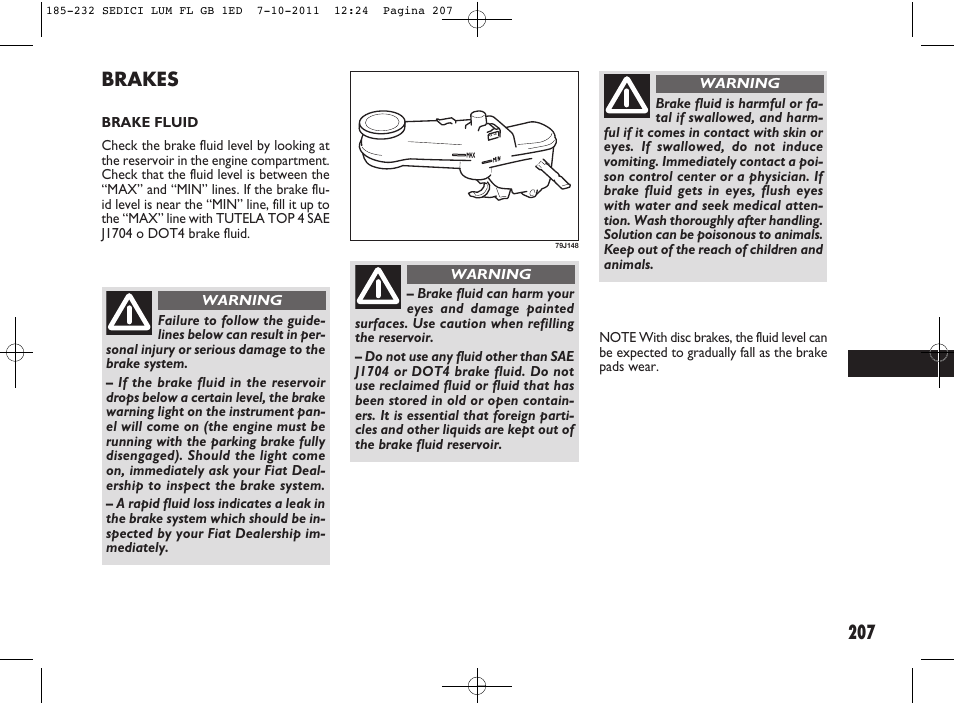 Brakes | FIAT Sedici User Manual | Page 211 / 279