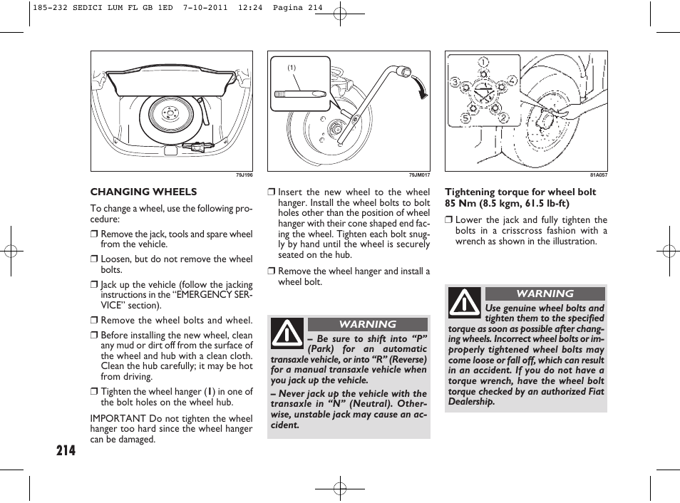 FIAT Sedici User Manual | Page 218 / 279