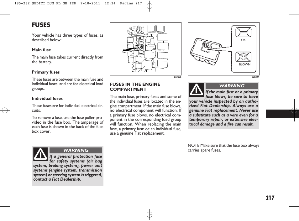 Fuses | FIAT Sedici User Manual | Page 221 / 279