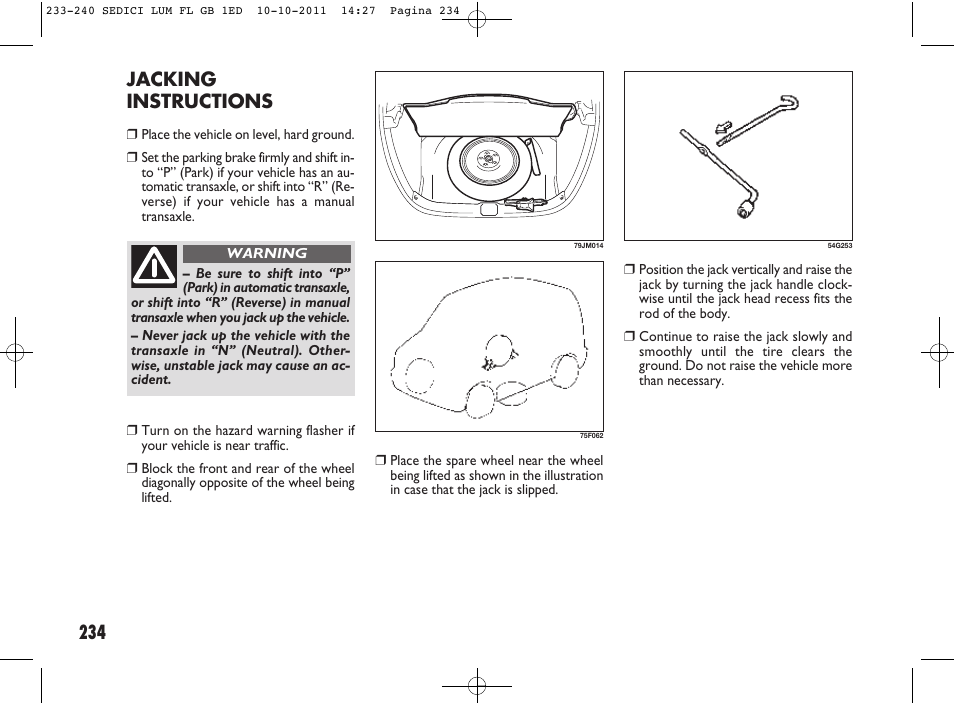 Jacking instructions | FIAT Sedici User Manual | Page 238 / 279