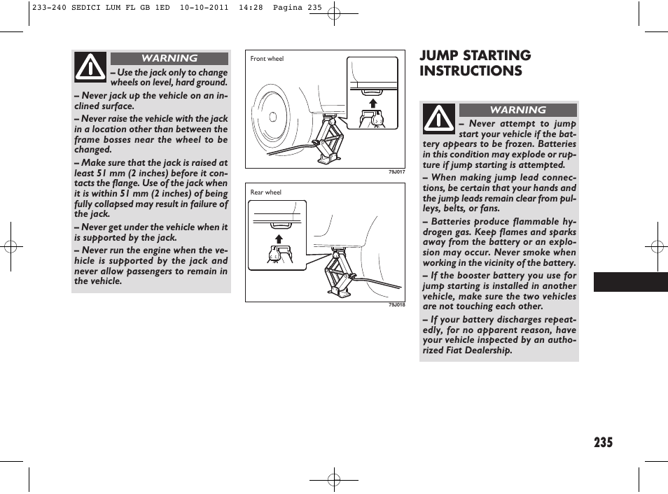 235 jump starting instructions | FIAT Sedici User Manual | Page 239 / 279