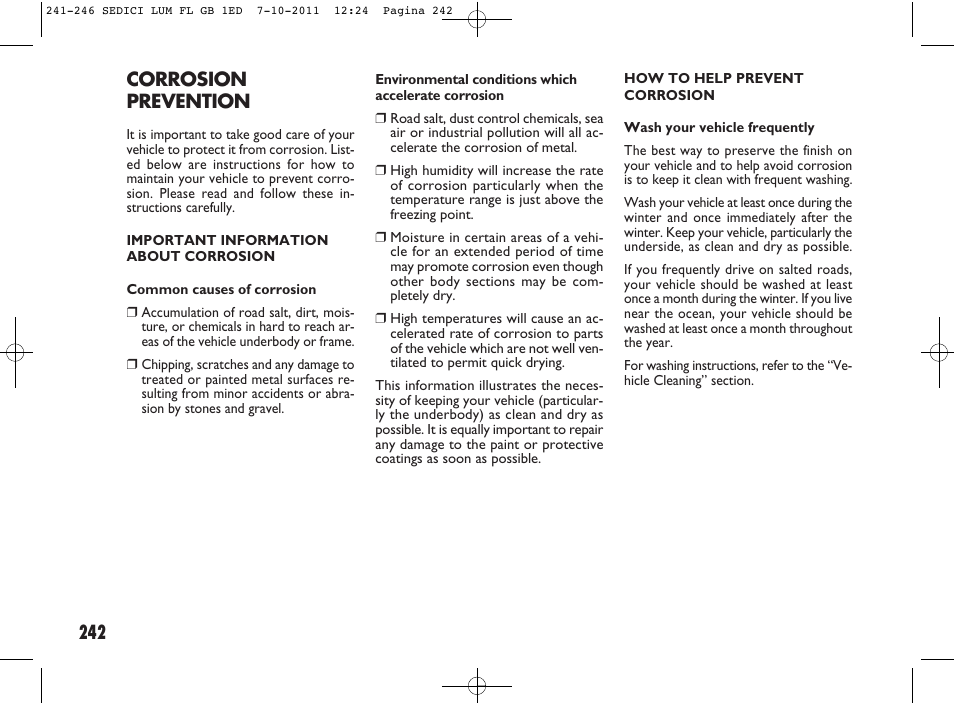 Corrosion prevention | FIAT Sedici User Manual | Page 246 / 279