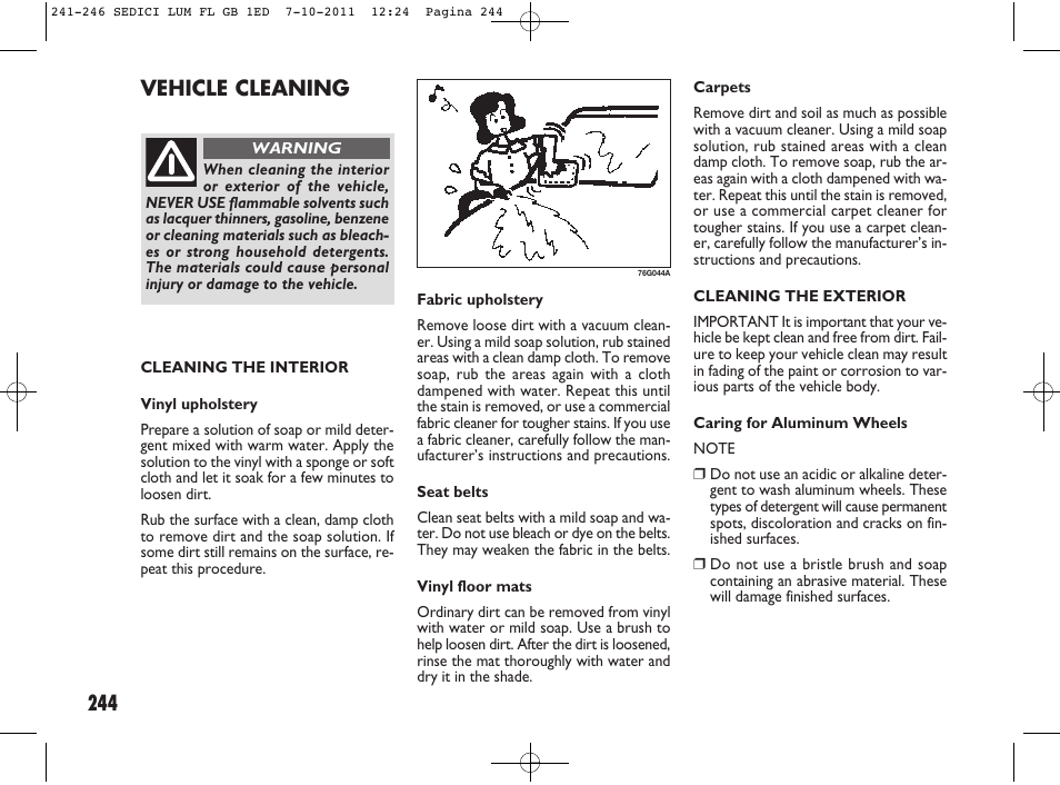 Vehicle cleaning | FIAT Sedici User Manual | Page 248 / 279