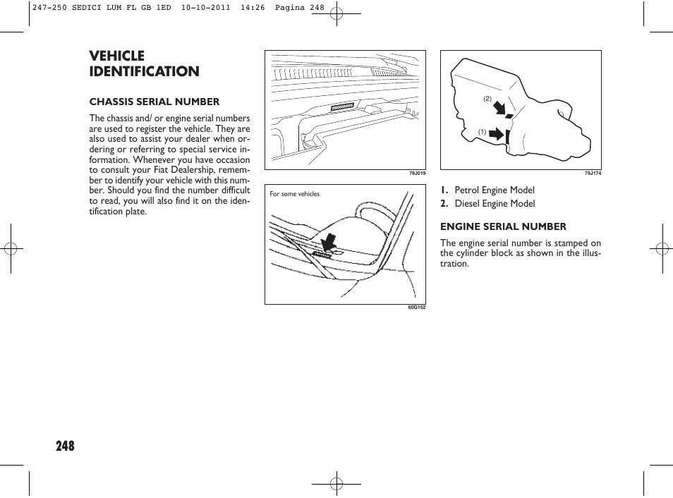 Vehicle identification | FIAT Sedici User Manual | Page 252 / 279