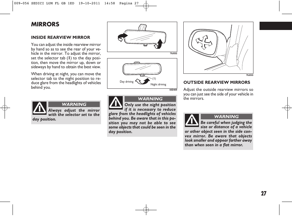 27 mirrors | FIAT Sedici User Manual | Page 31 / 279