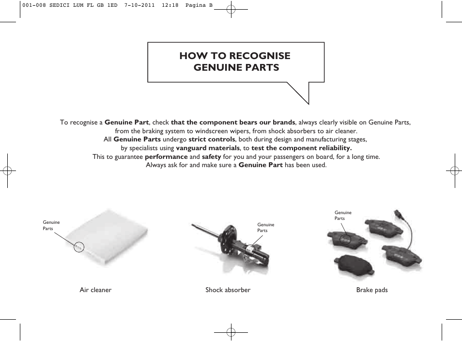 How to recognise genuine parts | FIAT Sedici User Manual | Page 4 / 279