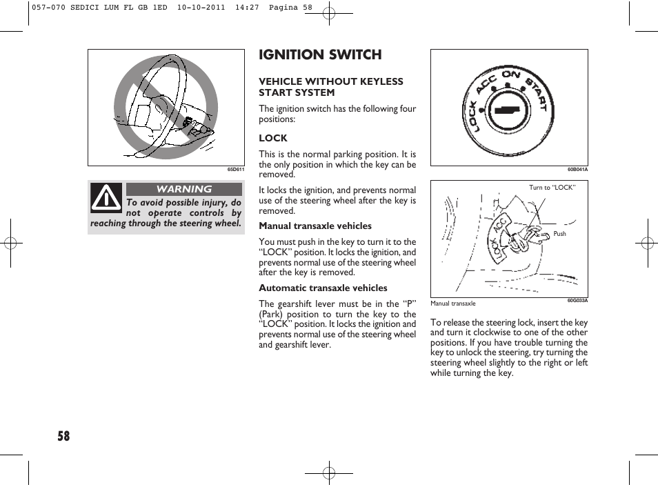 58 ignition switch | FIAT Sedici User Manual | Page 62 / 279