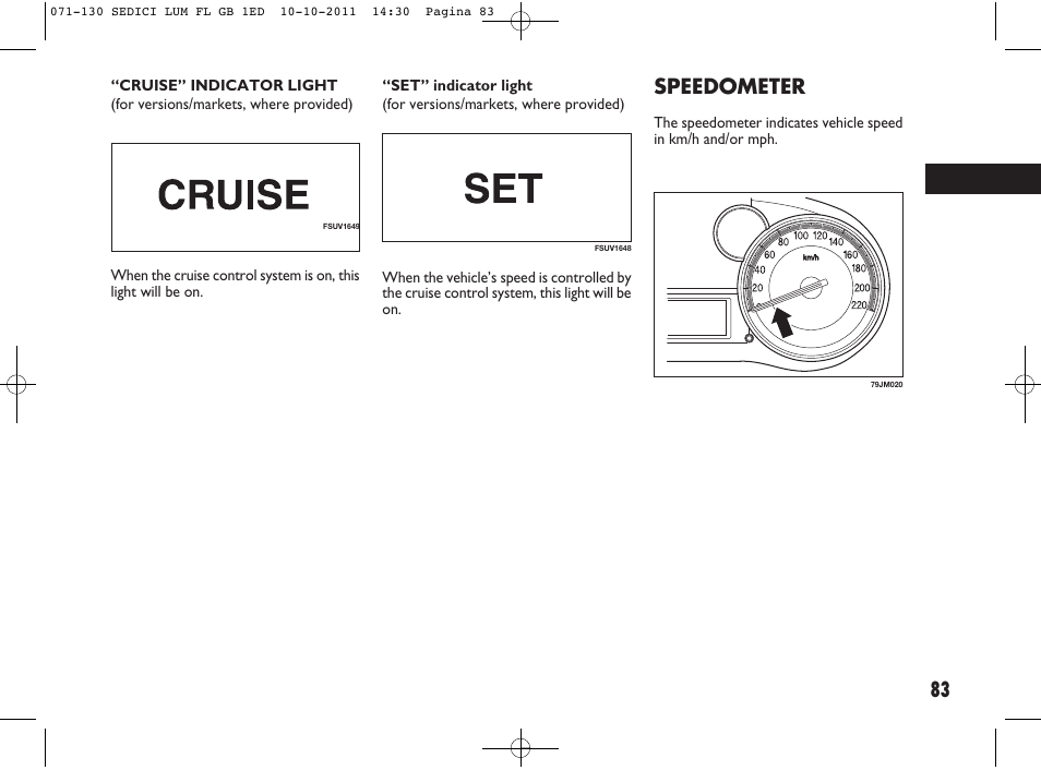 Speedometer | FIAT Sedici User Manual | Page 87 / 279