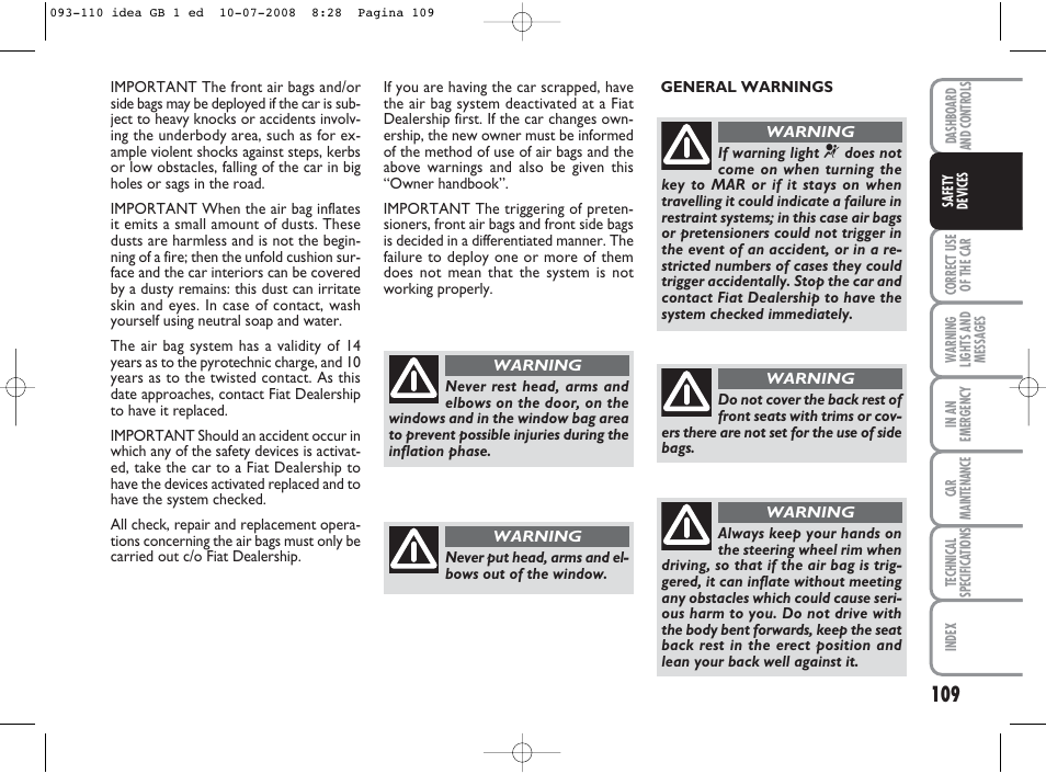 FIAT Idea User Manual | Page 110 / 210