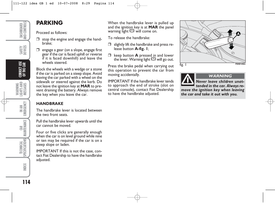 Parking | FIAT Idea User Manual | Page 115 / 210