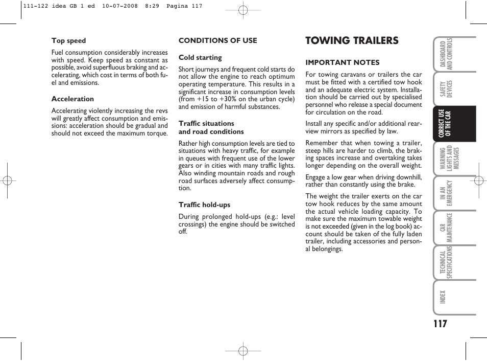 Towing trailers | FIAT Idea User Manual | Page 118 / 210