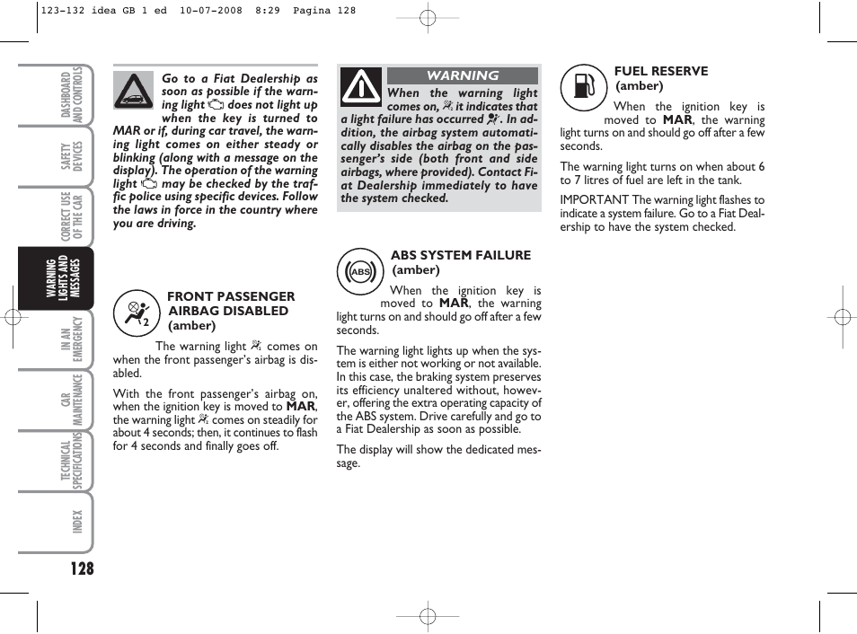 FIAT Idea User Manual | Page 129 / 210