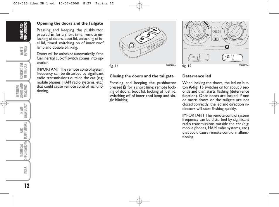 FIAT Idea User Manual | Page 13 / 210