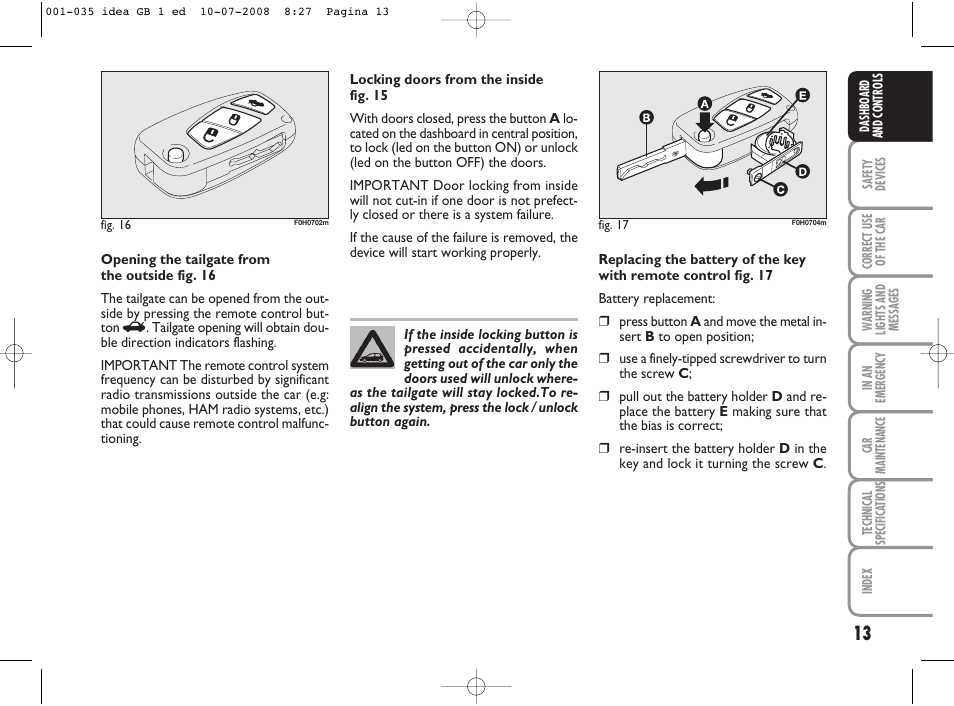 FIAT Idea User Manual | Page 14 / 210