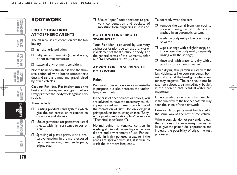 Bodywork | FIAT Idea User Manual | Page 179 / 210