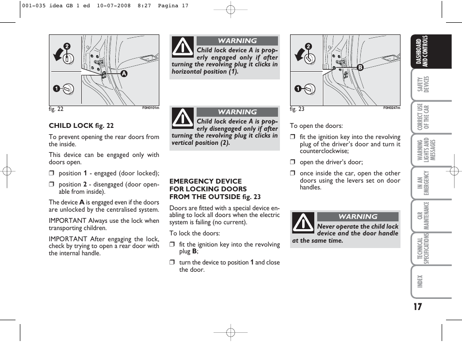 FIAT Idea User Manual | Page 18 / 210