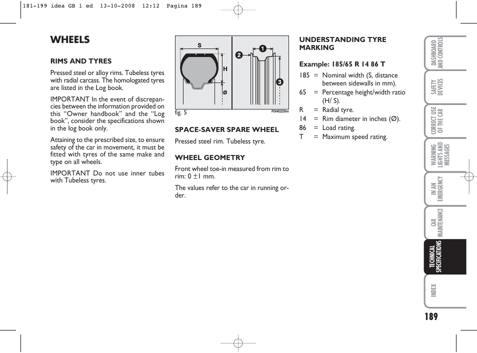 Wheels | FIAT Idea User Manual | Page 190 / 210